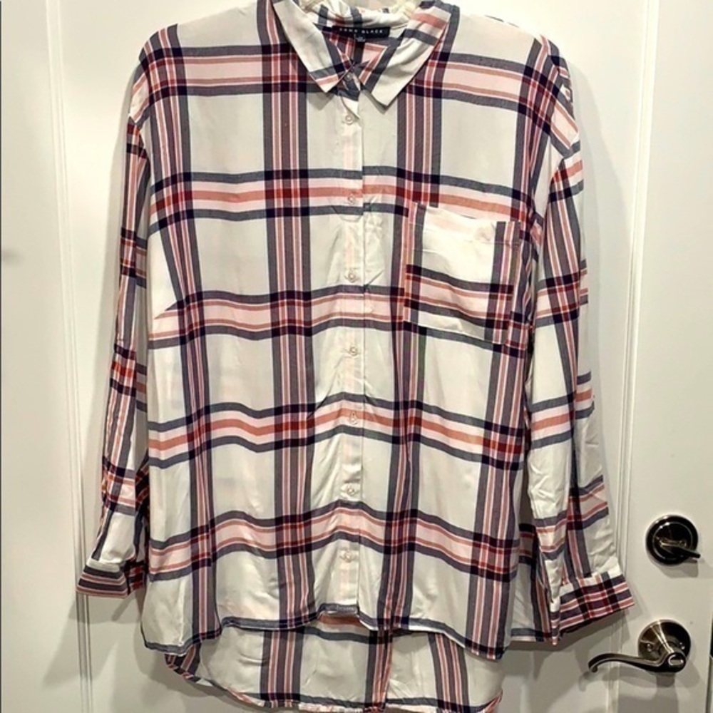 Plaid Top with Asymmetrical Split Back